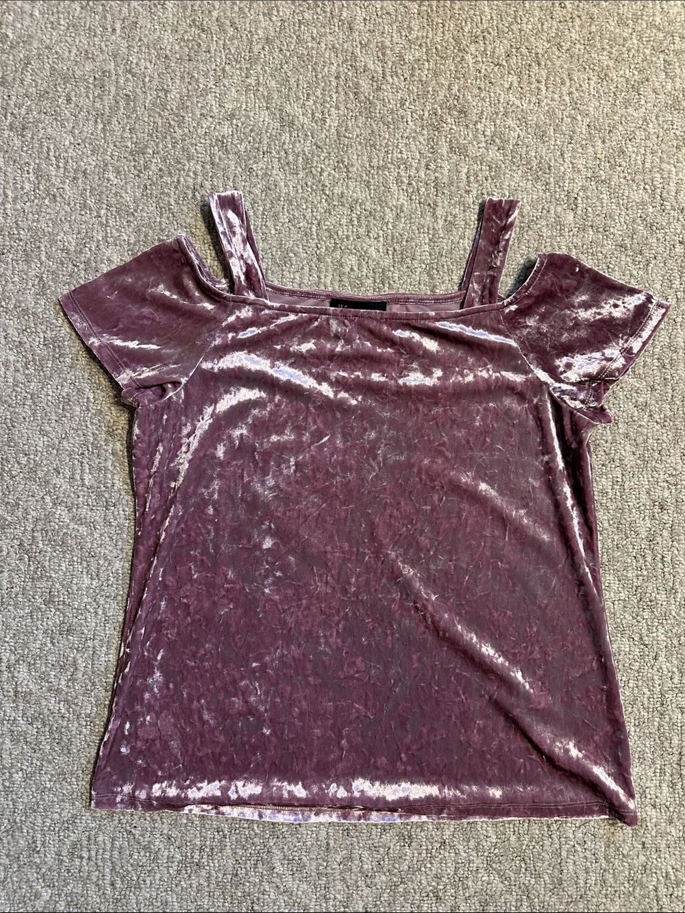 INC International Concepts Crushed Velvet Cold-Shoulder Top in Dusty Rose